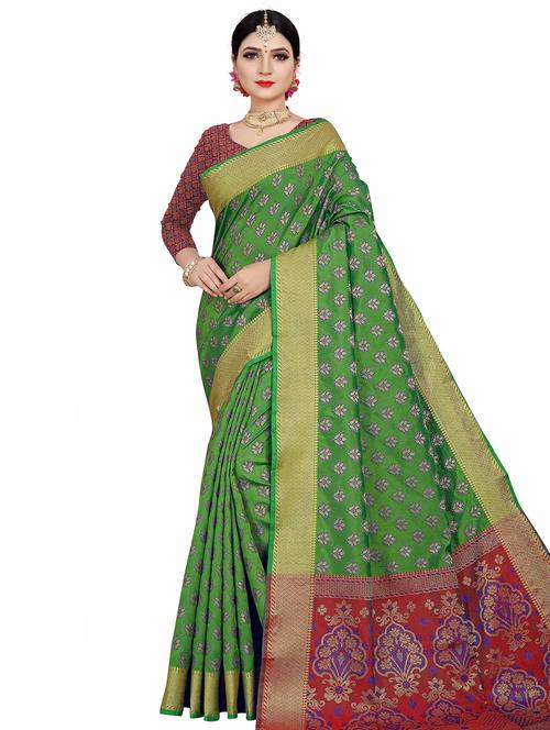 ethnic motif woven saree with blouse - 17379622 - Very Small Image - 1