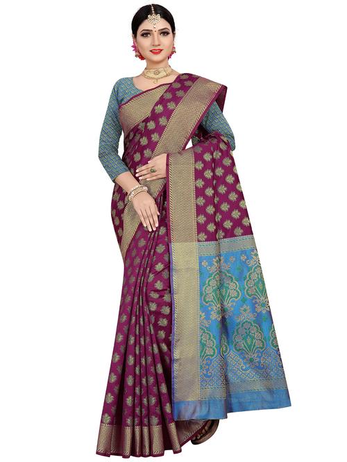 ethnic motif woven saree with blouse - 17379624 - Very Small Image - 1