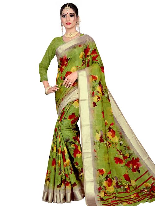 floral printed saree with blouse - 17379648 - Very Small Image - 1