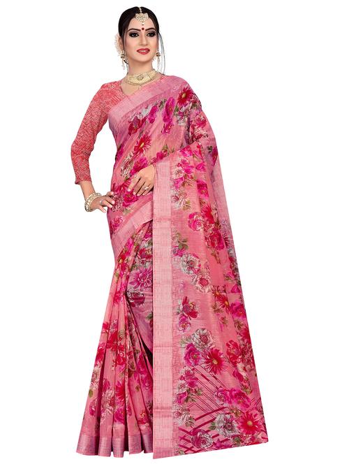 floral printed saree with blouse - 17379658 - Very Small Image - 1