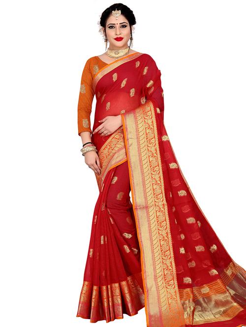 ethnic motif woven saree with blouse - 17379670 - Very Small Image - 1