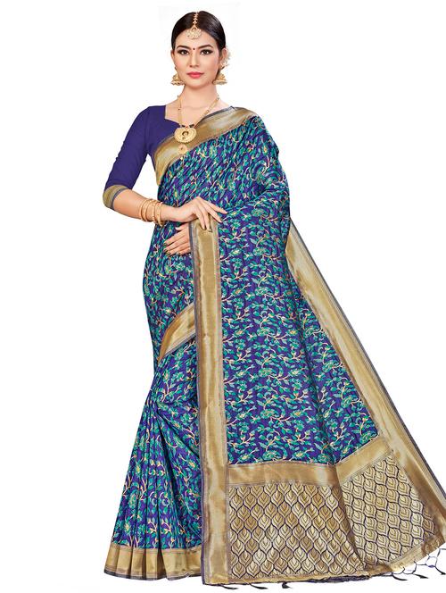 floral woven saree with blouse - 17379694 - Very Small Image - 1