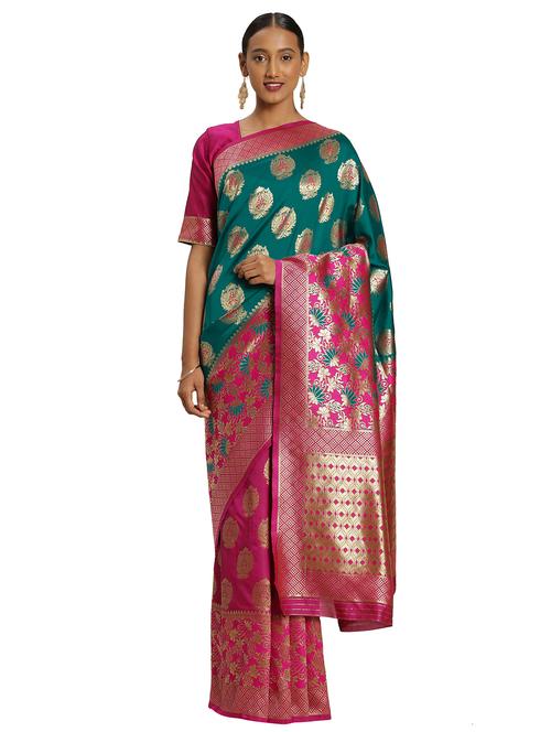 ethnic motifs woven saree with blouse - 17379699 - Very Small Image - 1