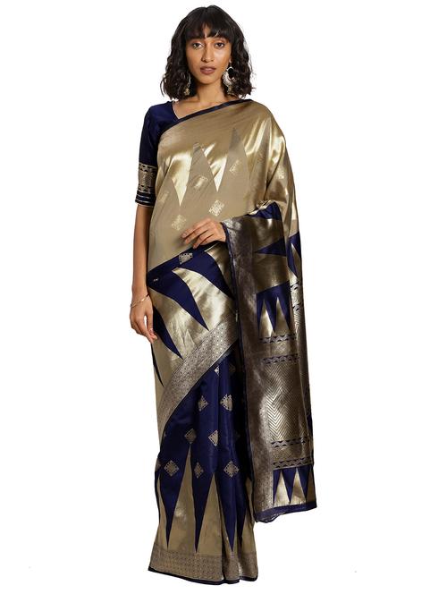 ethnic motifs woven saree with blouse - 17379703 - Very Small Image - 1