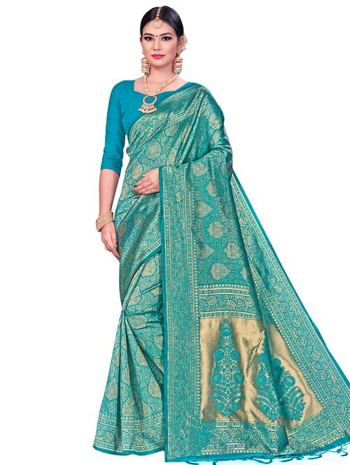 floral woven saree with blouse - 17379718 - Very Small Image - 1