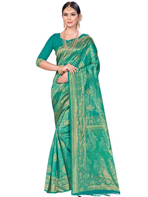 floral woven saree with blouse - 17379720 - Very Small Image - 1