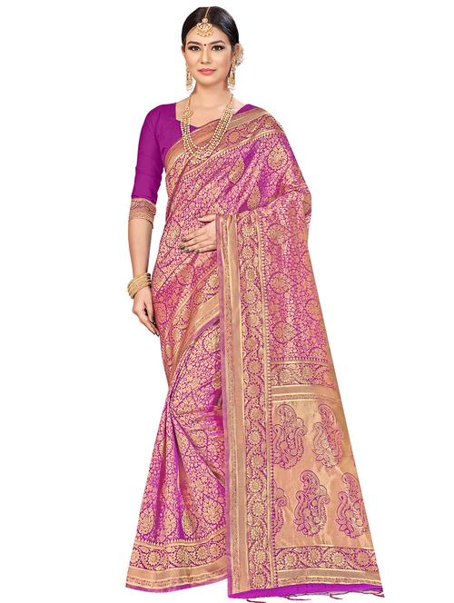 floral woven saree with blouse - 17379721 - Very Small Image - 1