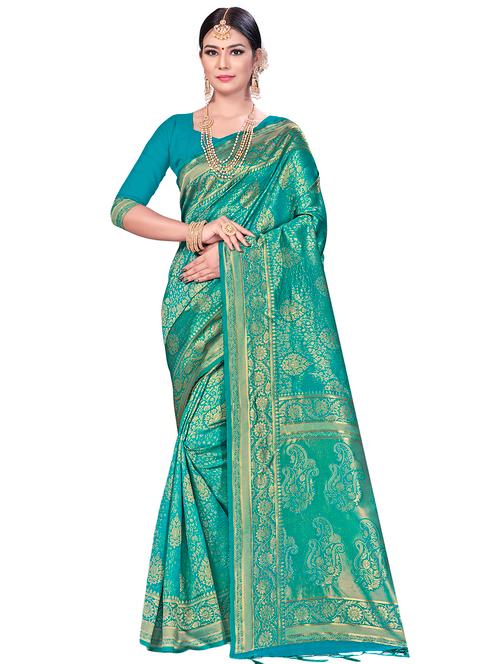 floral woven saree with blouse - 17379722 - Very Small Image - 1