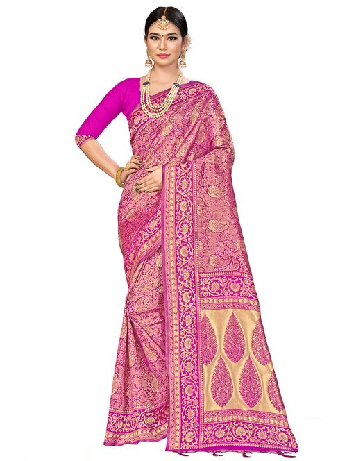 floral woven saree with blouse - 17379725 - Very Small Image - 1