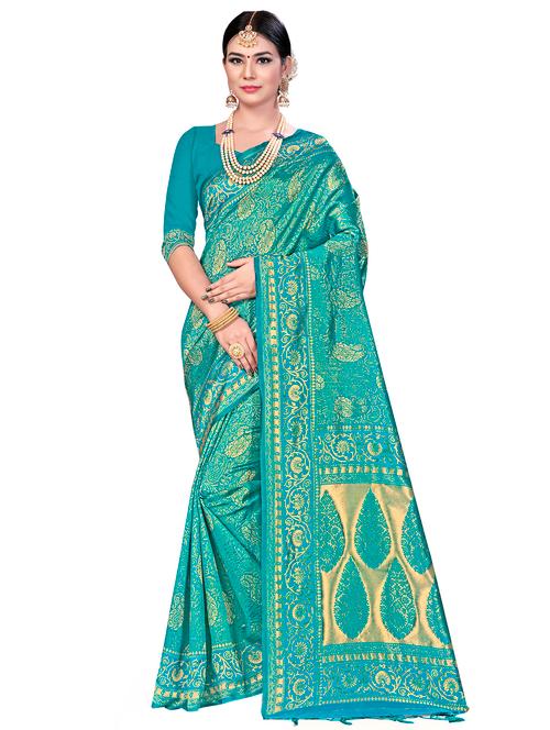 floral woven saree with blouse - 17379726 - Very Small Image - 1