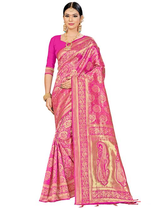 floral woven saree with blouse - 17379728 - Very Small Image - 1