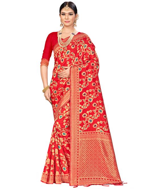 floral woven saree with blouse - 17379736 - Very Small Image - 1