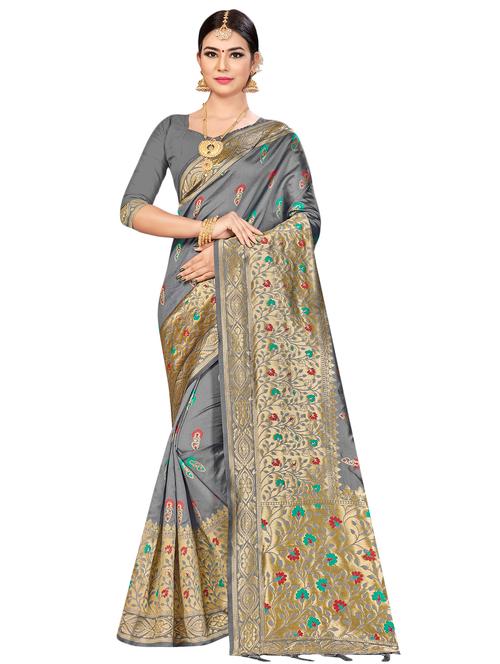 zari work woven saree with blouse - 17379744 - Very Small Image - 1