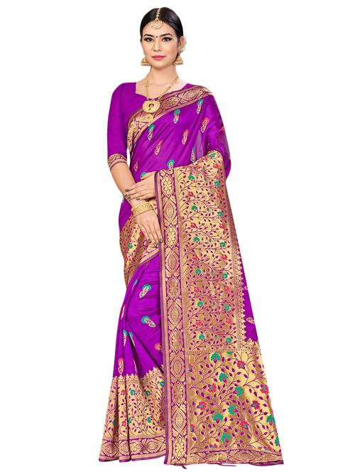 zari work woven saree with blouse - 17379746 - Very Small Image - 1