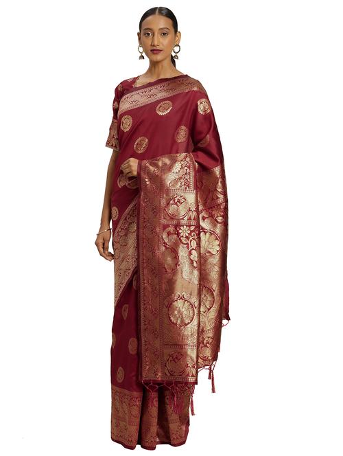 zari work woven saree with blouse - 17379758 - Very Small Image - 1