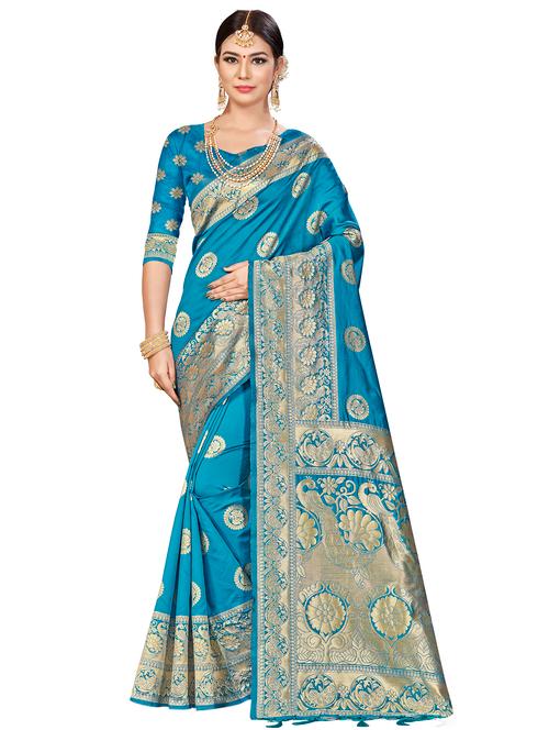 zari work woven saree with blouse - 17379761 - Very Small Image - 1