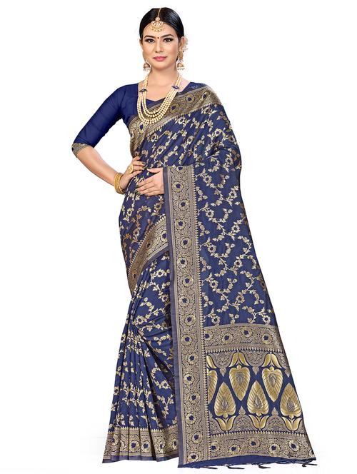 zari work woven saree with blouse - 17379771 - Very Small Image - 1