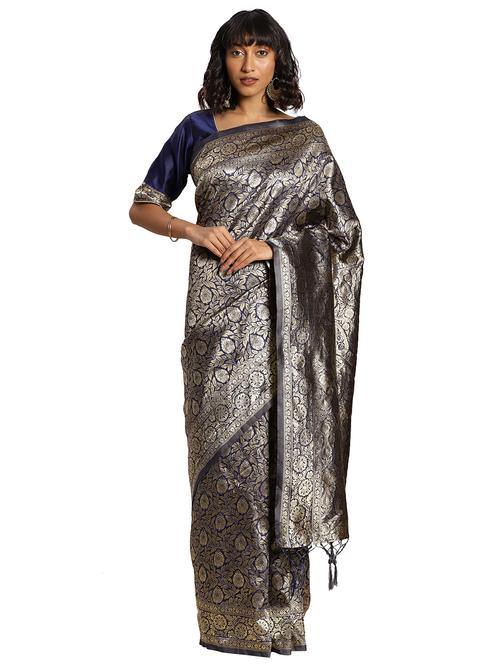 zari work woven saree with blouse - 17379774 - Very Small Image - 1
