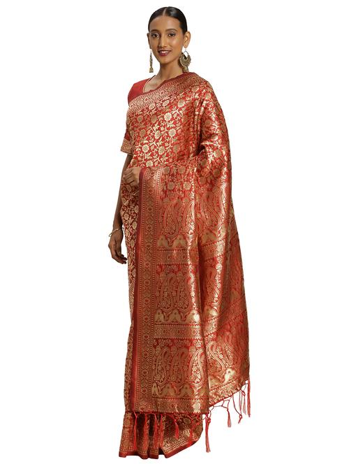 zari work woven saree with blouse - 17379780 - Very Small Image - 1