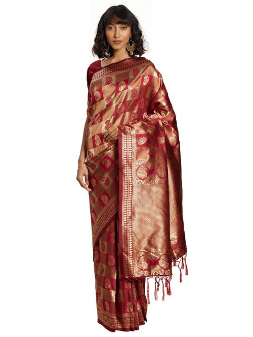 zari work woven saree with blouse - 17379784 - Very Small Image - 1