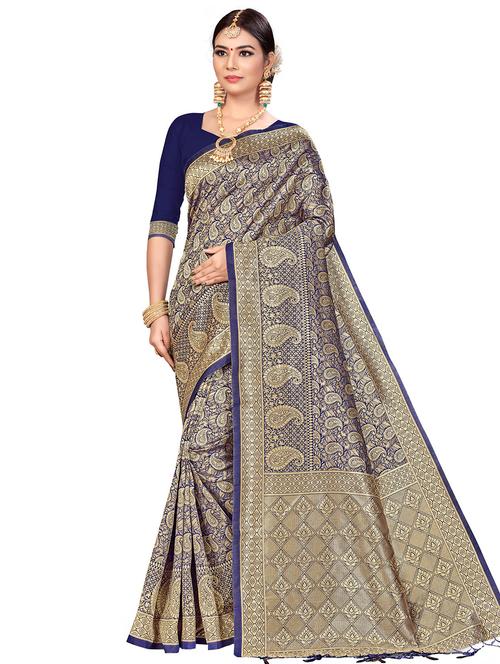 zari work woven saree with blouse - 17379796 - Very Small Image - 1