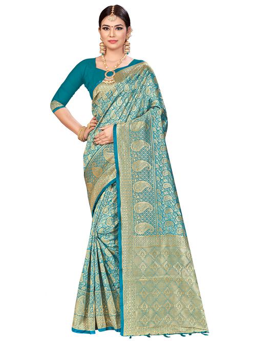 zari work woven saree with blouse - 17379798 - Very Small Image - 1