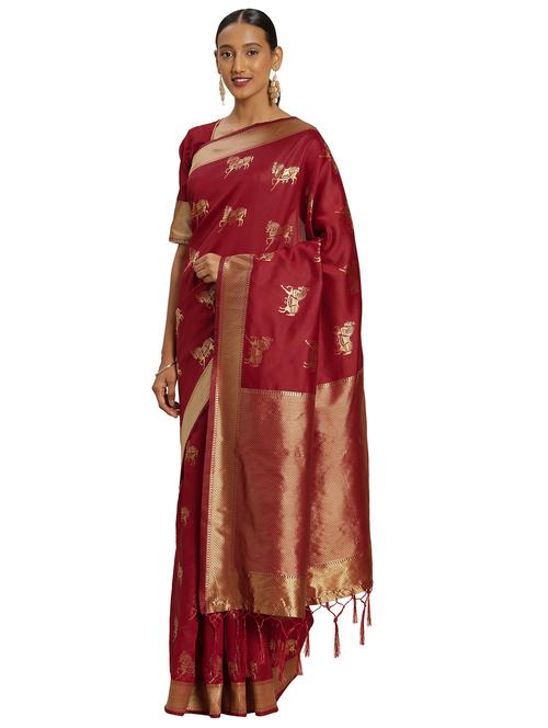 zari work woven saree with blouse - 17379799 - Very Small Image - 1