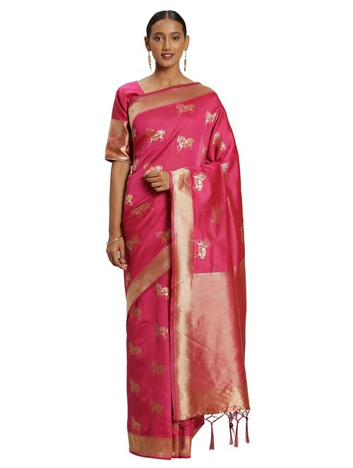 zari work woven saree with blouse - 17379800 - Very Small Image - 1