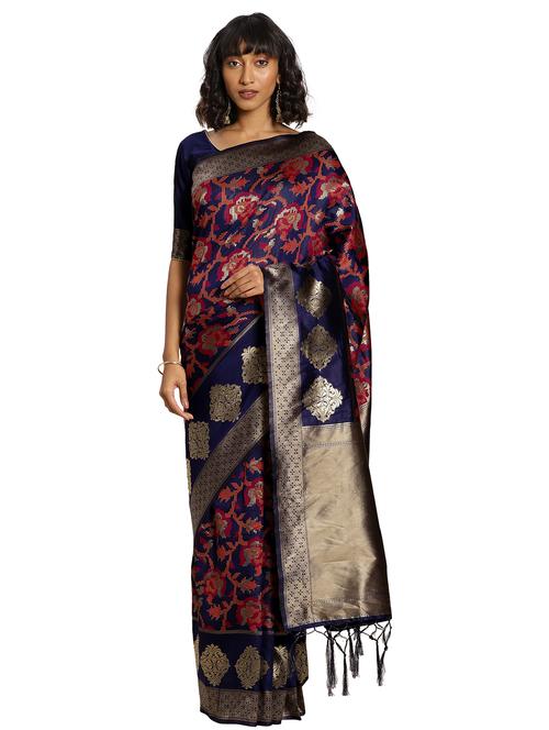 zari work woven saree with blouse - 17379802 - Very Small Image - 1