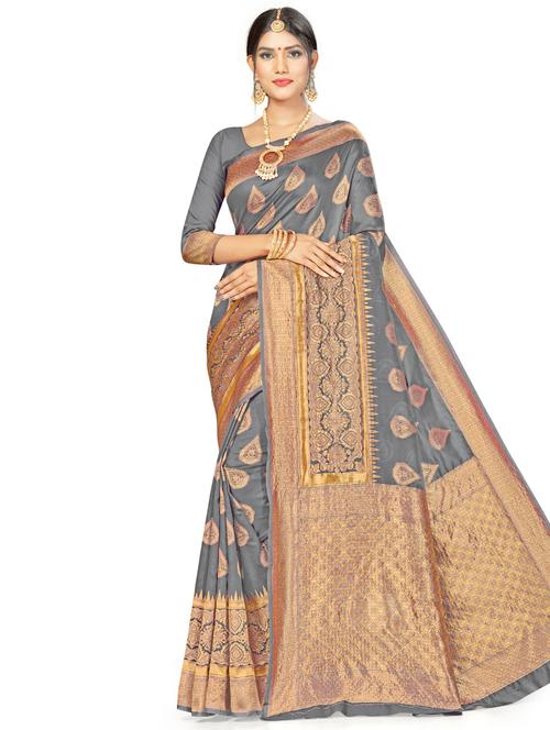 zari work woven saree with blouse - 17379862 - Very Small Image - 1