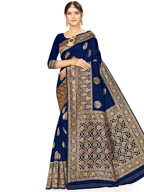 zari work woven saree with blouse - 17379869 - Very Small Image - 1