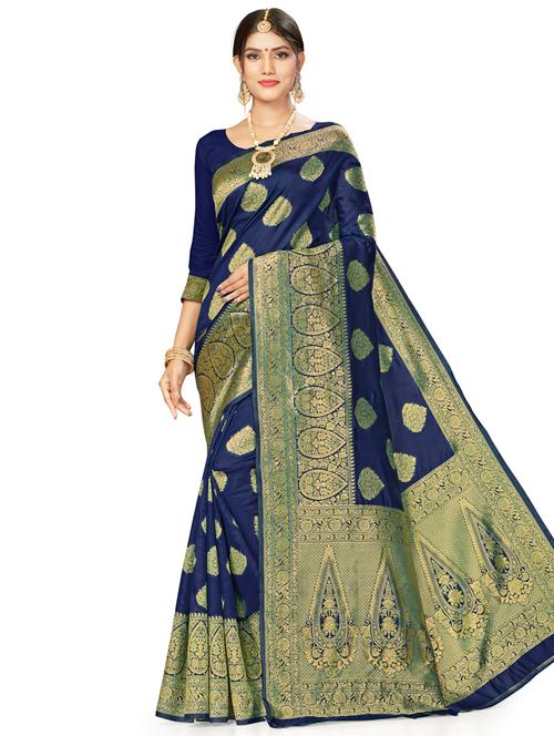 zari work woven saree with blouse - 17379870 - Very Small Image - 1