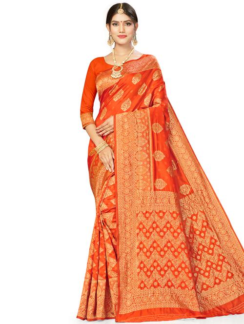 zari work woven saree with blouse - 17379876 - Very Small Image - 1