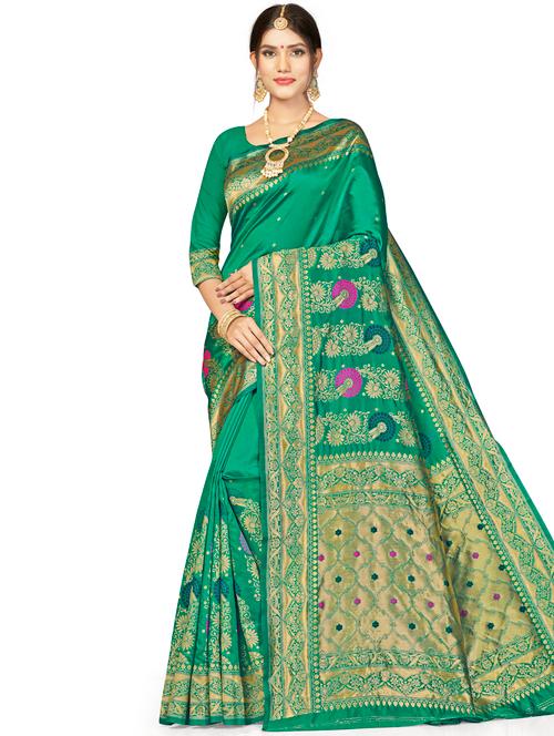 zari work woven saree with blouse - 17379888 - Very Small Image - 1