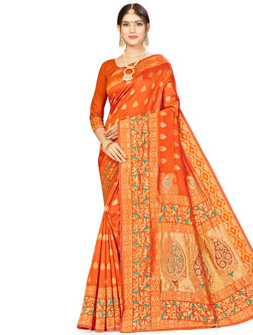 zari work woven saree with blouse - 17379891 - Very Small Image - 1