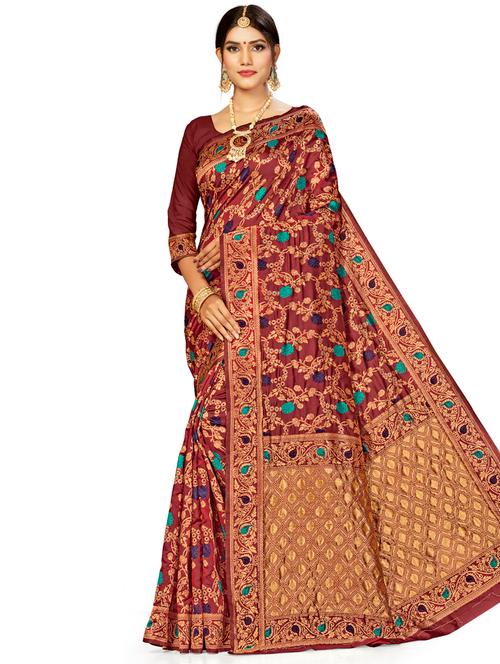 floral woven saree - 17379895 - Very Small Image - 1