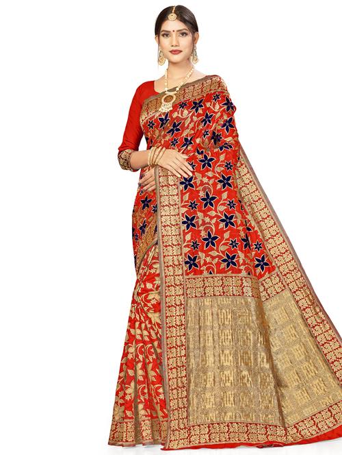 floral woven saree - 17379897 - Very Small Image - 1
