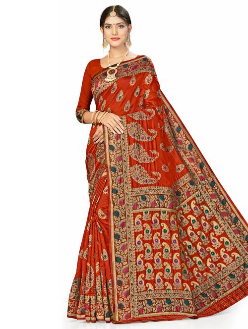 zari work woven saree with blouse - 17379908 - Very Small Image - 1