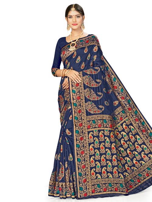 zari work woven saree with blouse - 17379909 - Very Small Image - 1