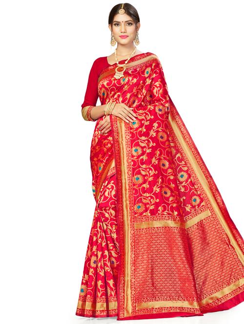 zari work woven saree with blouse - 17379910 - Very Small Image - 1