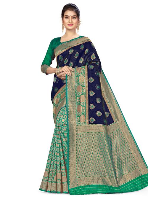 zari work woven saree with blouse - 17379913 - Very Small Image - 1