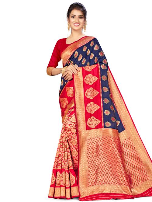 zari work woven saree with blouse - 17379915 - Very Small Image - 1