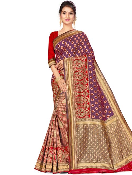 zari work woven saree with blouse - 17379919 - Very Small Image - 1