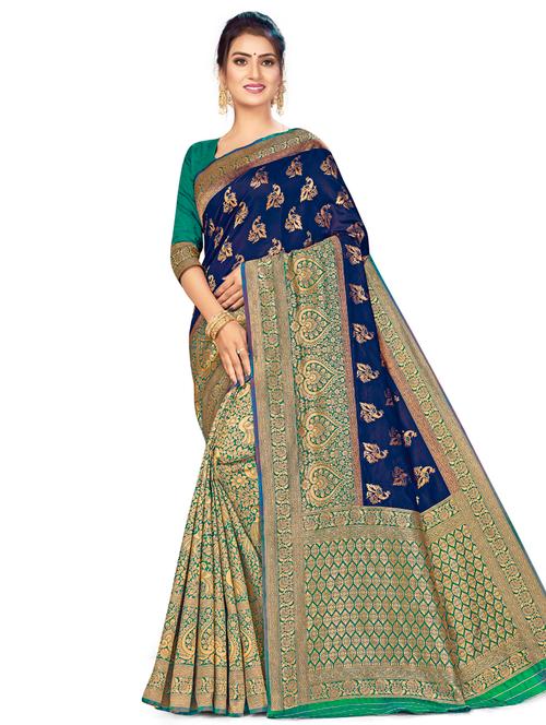 zari work woven saree with blouse - 17379923 - Very Small Image - 1