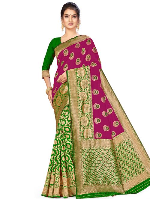 zari work woven saree with blouse - 17379925 - Very Small Image - 1