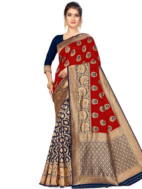 zari work woven saree with blouse - 17379926 - Very Small Image - 1