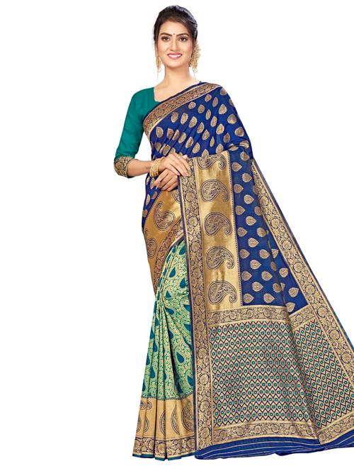 zari work woven saree with blouse - 17379927 - Very Small Image - 1