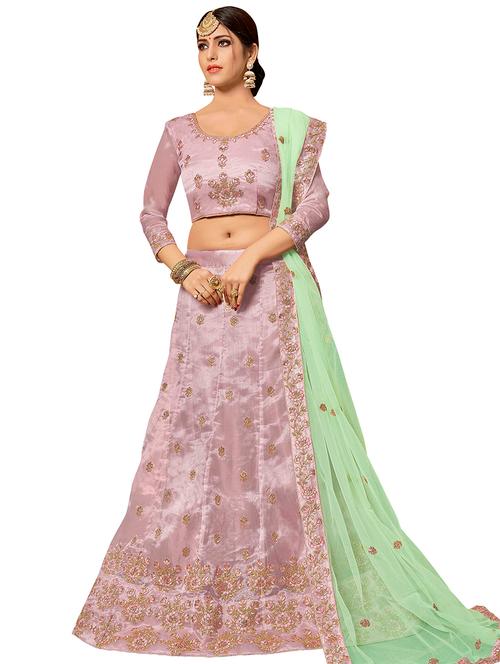 embroidered a-line semi-stitched lehenga - 17379944 - Very Small Image - 1