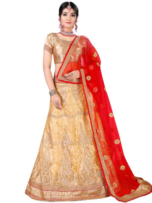 embroidered a-line semi-stitched lehenga - 17379949 - Very Small Image - 1