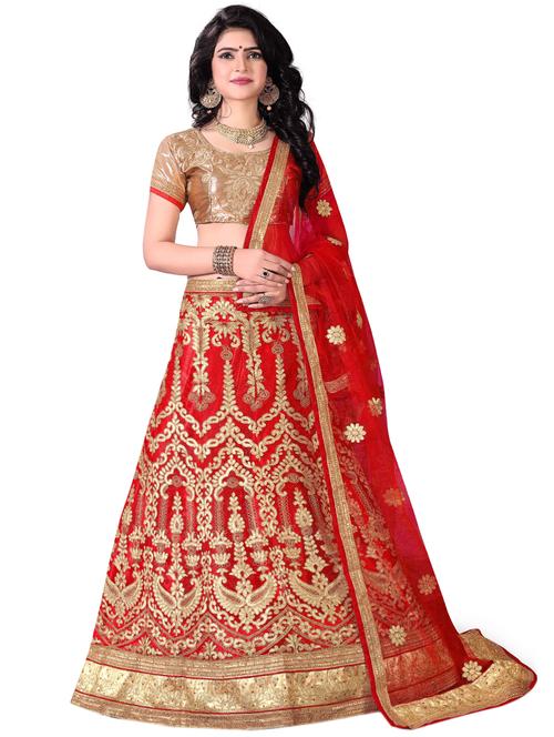embroidered a-line semi-stitched lehenga - 17379951 - Very Small Image - 1
